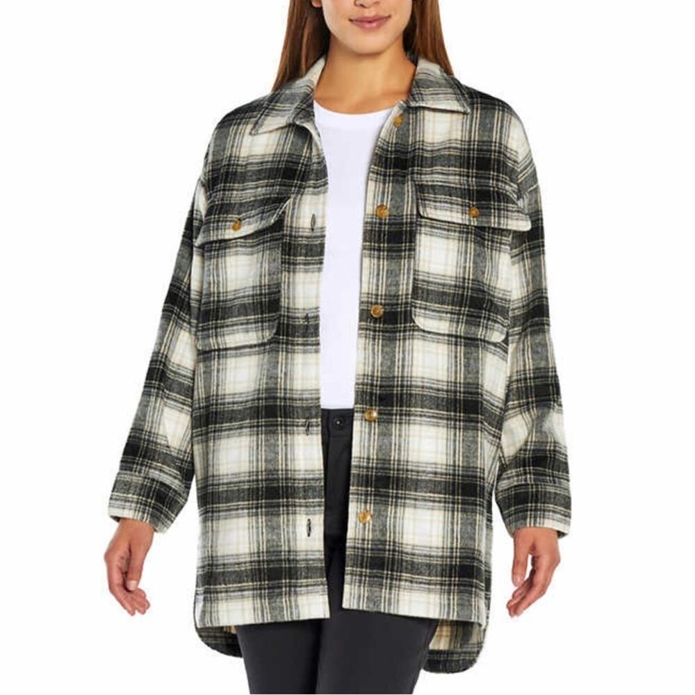 Banana Republic Women's Shirt Jacket Soft Black Plaid Side Pocket Size Large NWT